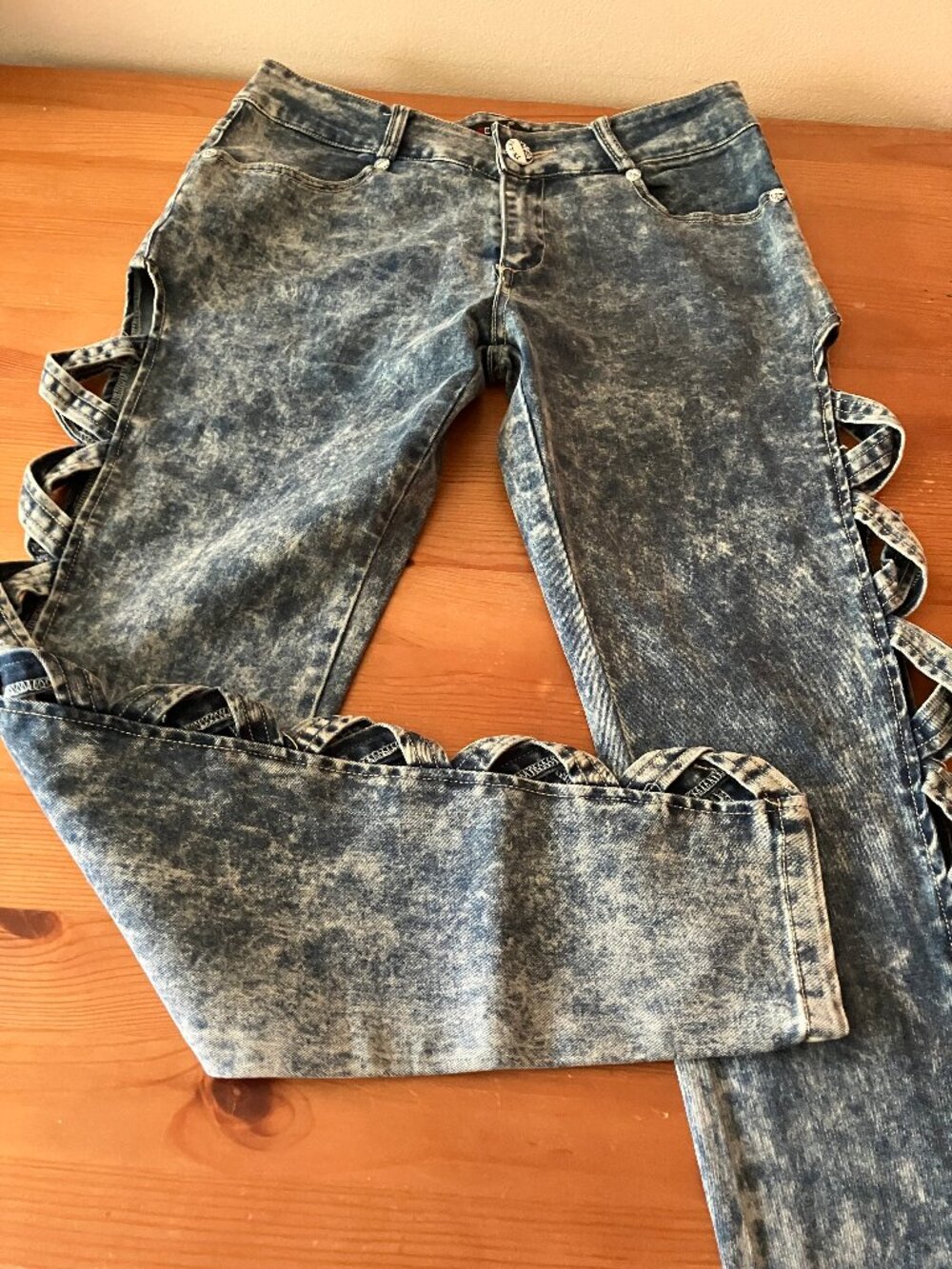 Ladies' E-MESSI Blue Marble Jeans Waist 28" - Picture 3 of 16